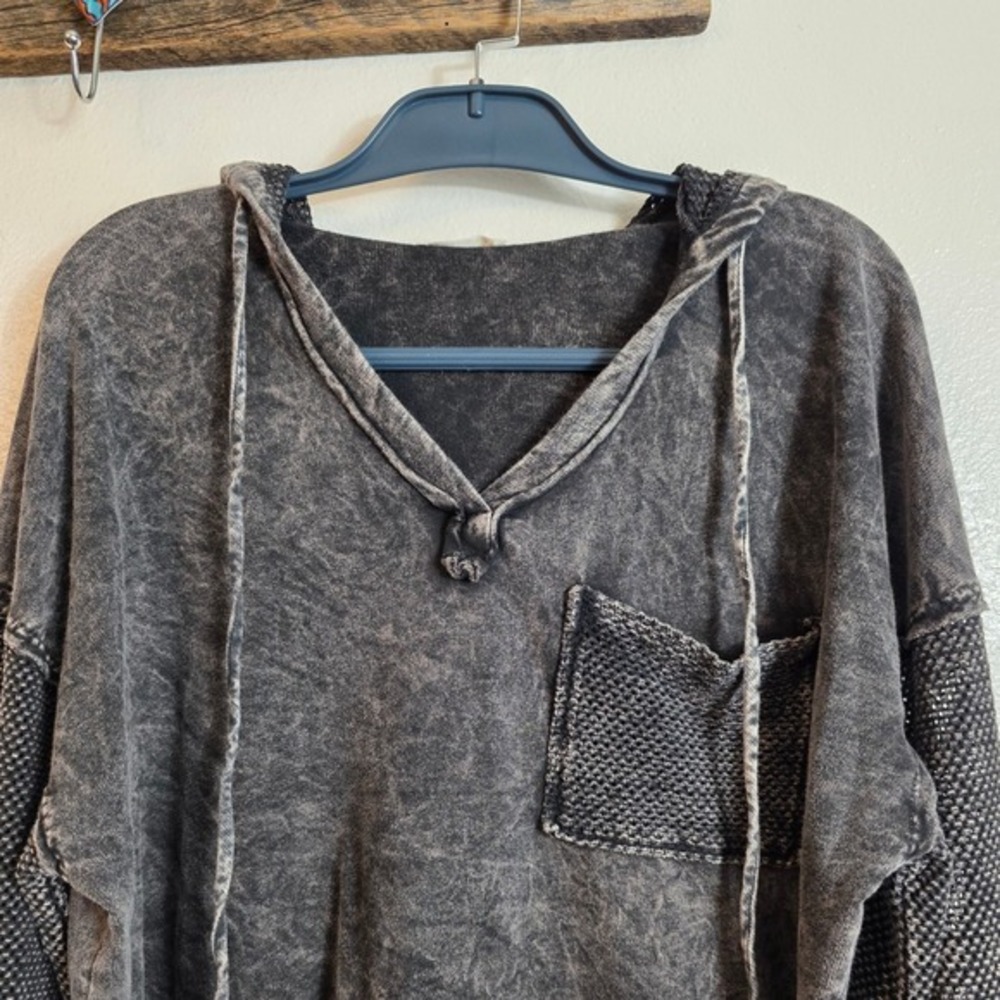 Main Event Washed Black Hooded Top Women's Small Oversized Boho - Picture 8 of 13